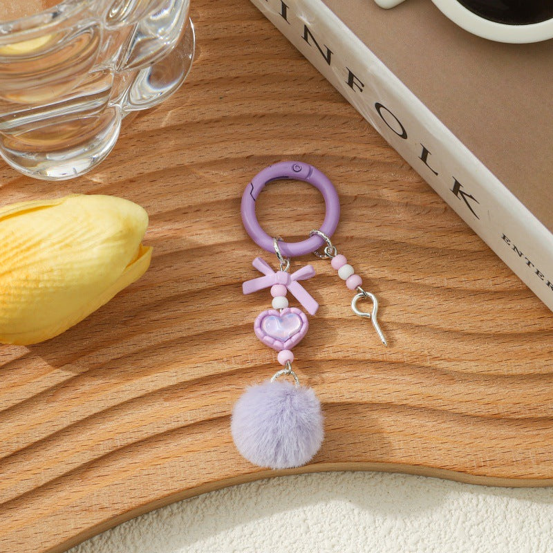 Wholesale 5pcs Creative hair ball beaded DIY keychain